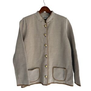 Altra Italy Womens XL Merino Virgin Wool Striped‎ Mock Neck Button Cardigan Tan
